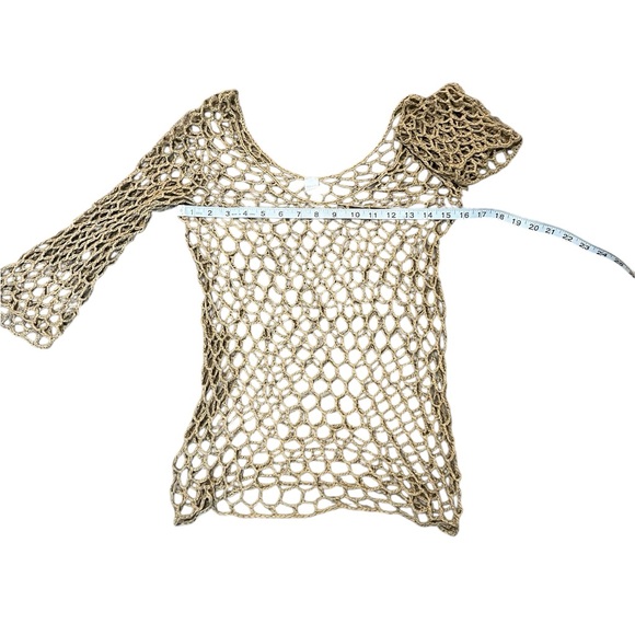 Fish Net Tan Beige Long Sleeve Top One Size - Picture 3 of 5